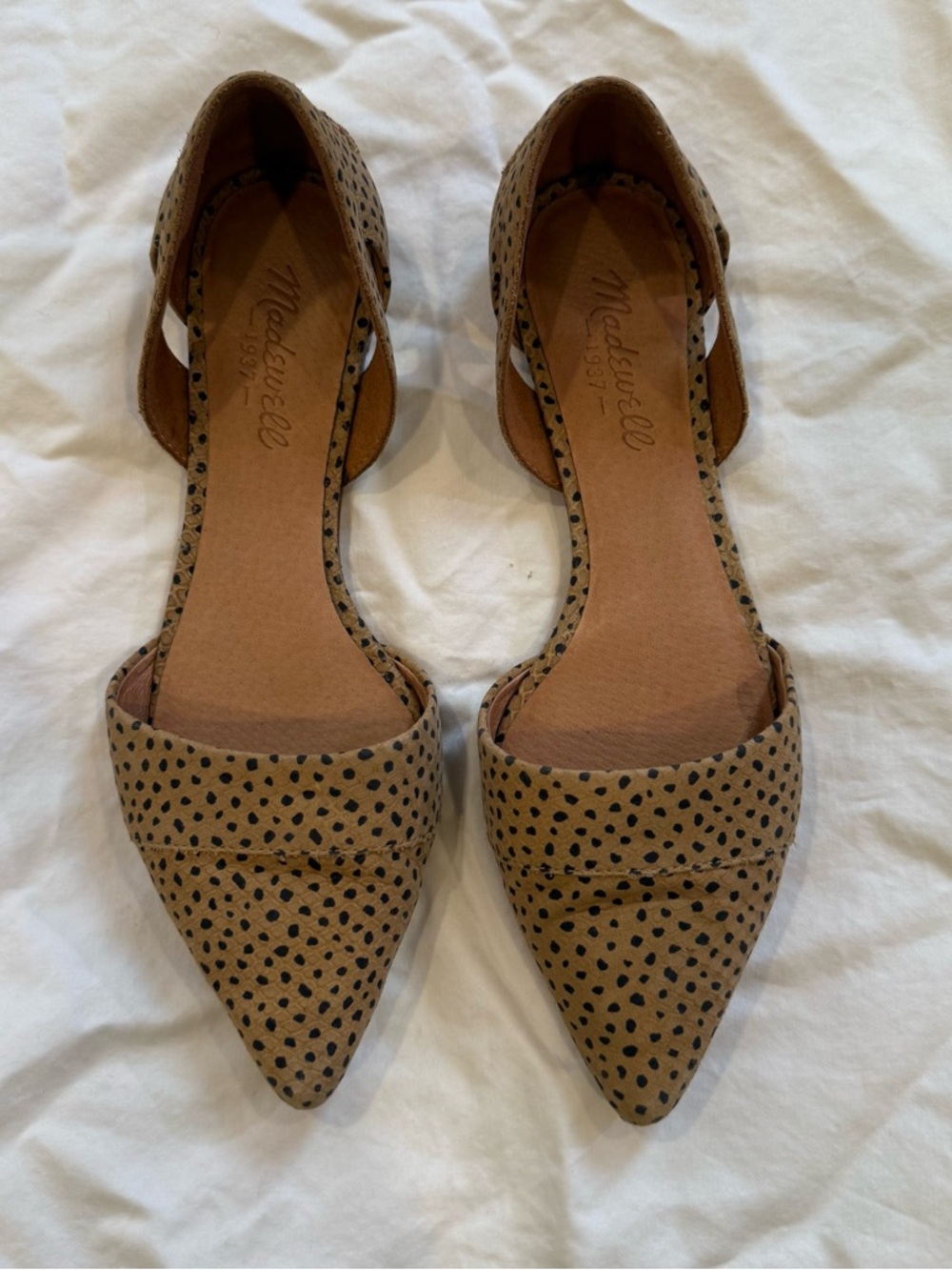 Madewell Leather Pointed D'Orsay Flats with Black Spot Print